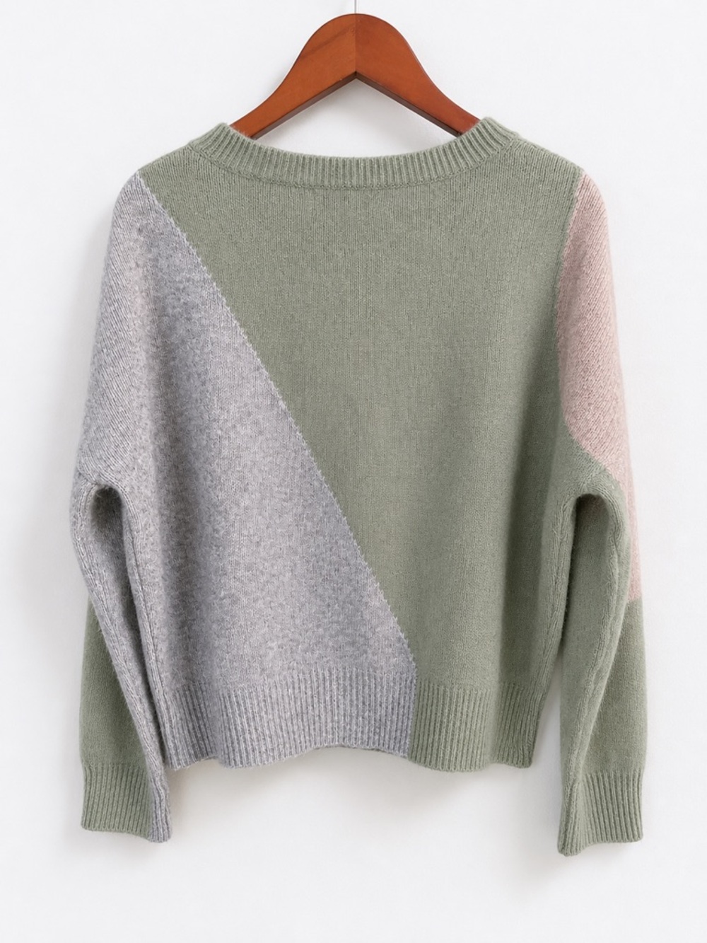 Magaschoni 100% Cashmere Colorblock Sweater | Sage Green Blush & Dove Large - Picture 3 of 8